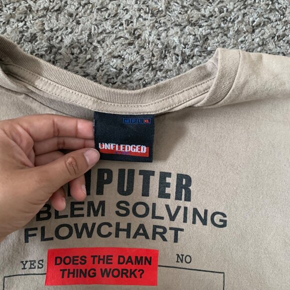 Funny Computer Problem Solving Flowchart Tan T-Shirt XL - Picture 4 of 6